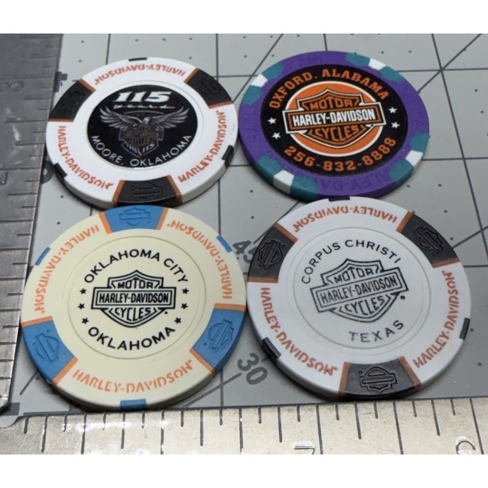 Harley Davidson Poker Chips Dealer Lot of 4 Ok, AL,TX